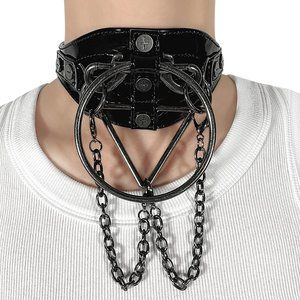 Gothic Patent Faux Leather Chain Choker Necklace